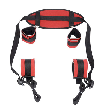 BDSM Bondage Restraints in Black and Red Colors / Handcuffs and Ankle Cuffs with Neck Pad - EVE's SECRETS